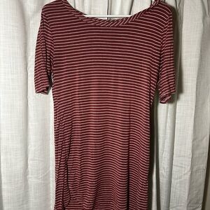 Striped Maroon and White T-Shirt Dress